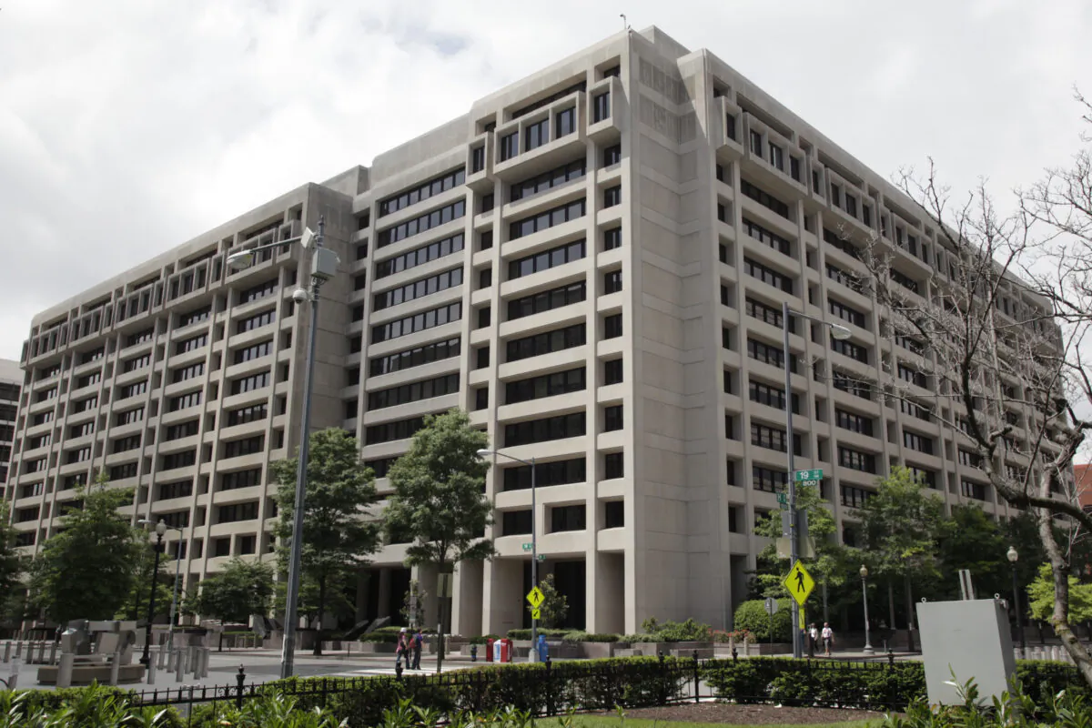 The International Monetary Fund (IMF) headquarters building is seen in Washington, DC on May 15, 2011. (Yuri Gripas/AFP via Getty Images)