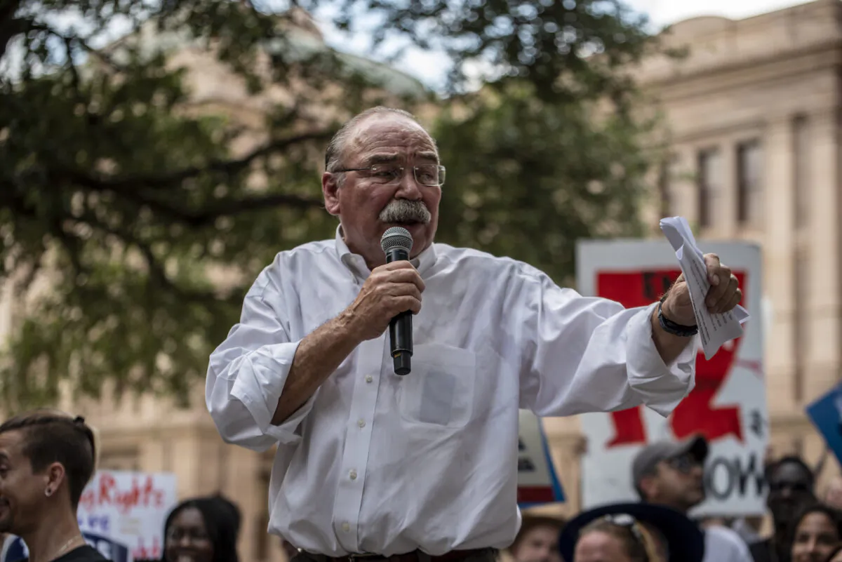 Texas Democratic Party chairman Gilberto Hinojosa speaks at a rally at the state Capitol on June 20, 2021, in Austin, Texas. (Sergio Flores/Getty Images)