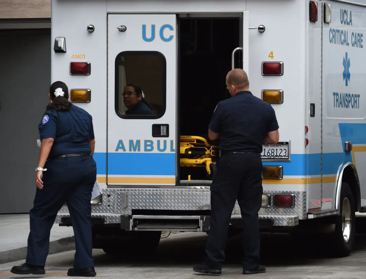 Ambulance staff at the Ronald Reagan UCLA Medical Center in Los Angeles on Oct. 17, 2014. (Mark Ralston/AFP via Getty Images)