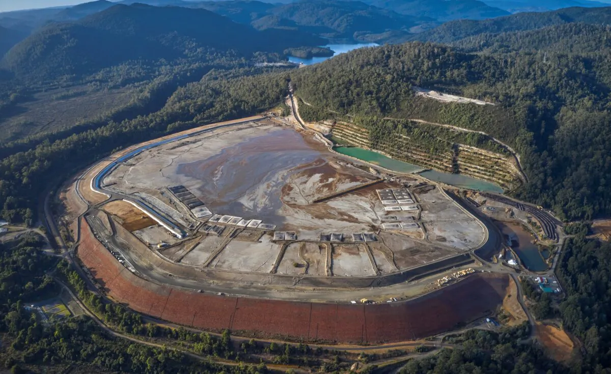 MMG mine's tailings dam in north-eastern Tasmania, Friday, May 21, 2021. (AAP Image / Bob Brown Foundation)