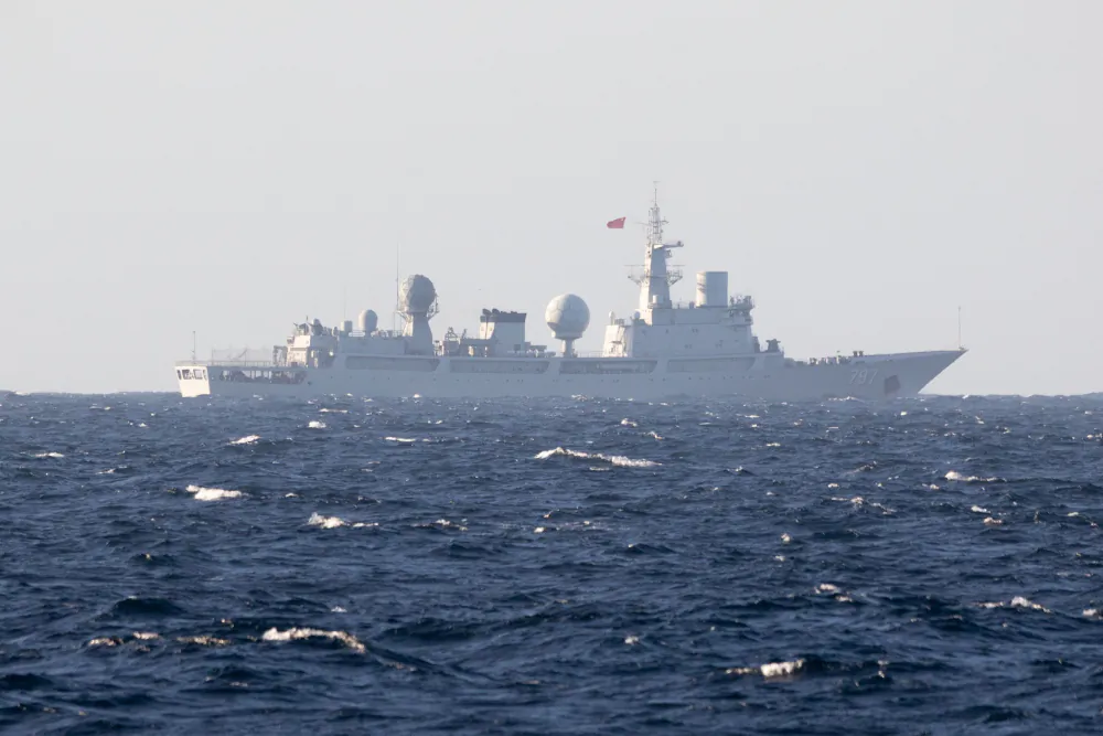 Peoples Liberation Army Navy General Intelligence Ship Tianguanxing (AGI-797) transits through the Arafura Sea, approximately 40 nautical miles north of the Tiwi Islands on July 10. (Courtesy of the Australian Department of Defence)