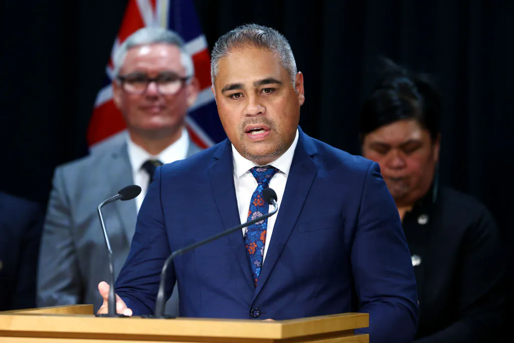 Minister Peeni Henare speaks to media during a Labour press conference at Parliament on Nov. 2, 2020, in Wellington, New Zealand. (Hagen Hopkins/Getty Images)