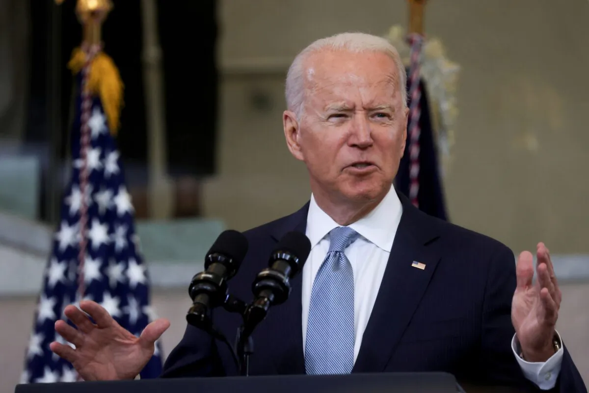 President Joe Biden speaks at the National Constitution Center in Philadelphia on July 13, 2021. (Leah Millis/Reuters)