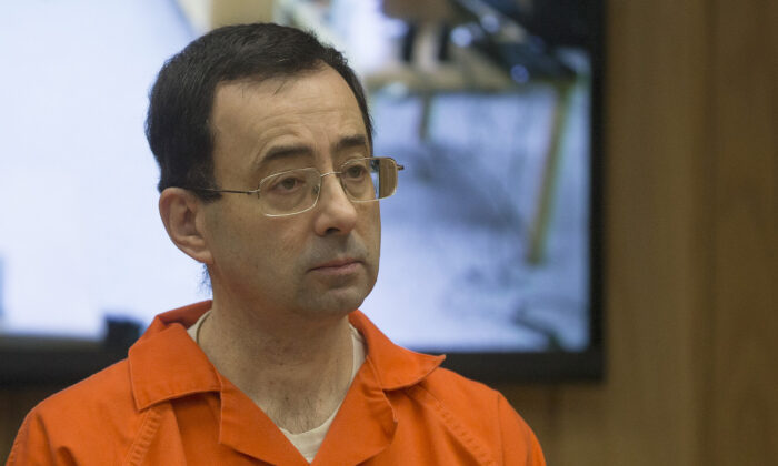 Former Michigan State University and USA Gymnastics doctor Larry Nassar appears in court for his final sentencing phase in Eaton County Circuit Court in Charlotte, Mich., on Feb. 5, 2018. (Rena Laverty/AFP via Getty Images)