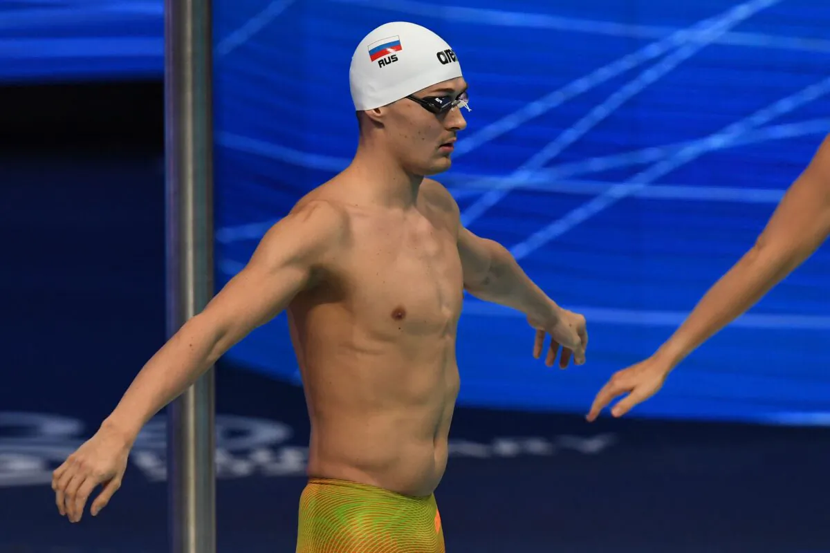 Russia's Alexander Kudashev warms up during the LEN European Aquatics Championships at the Duna Arena in Budapest, Hungary, on May 18, 2021. (Attila Kisbenedek/AFP)