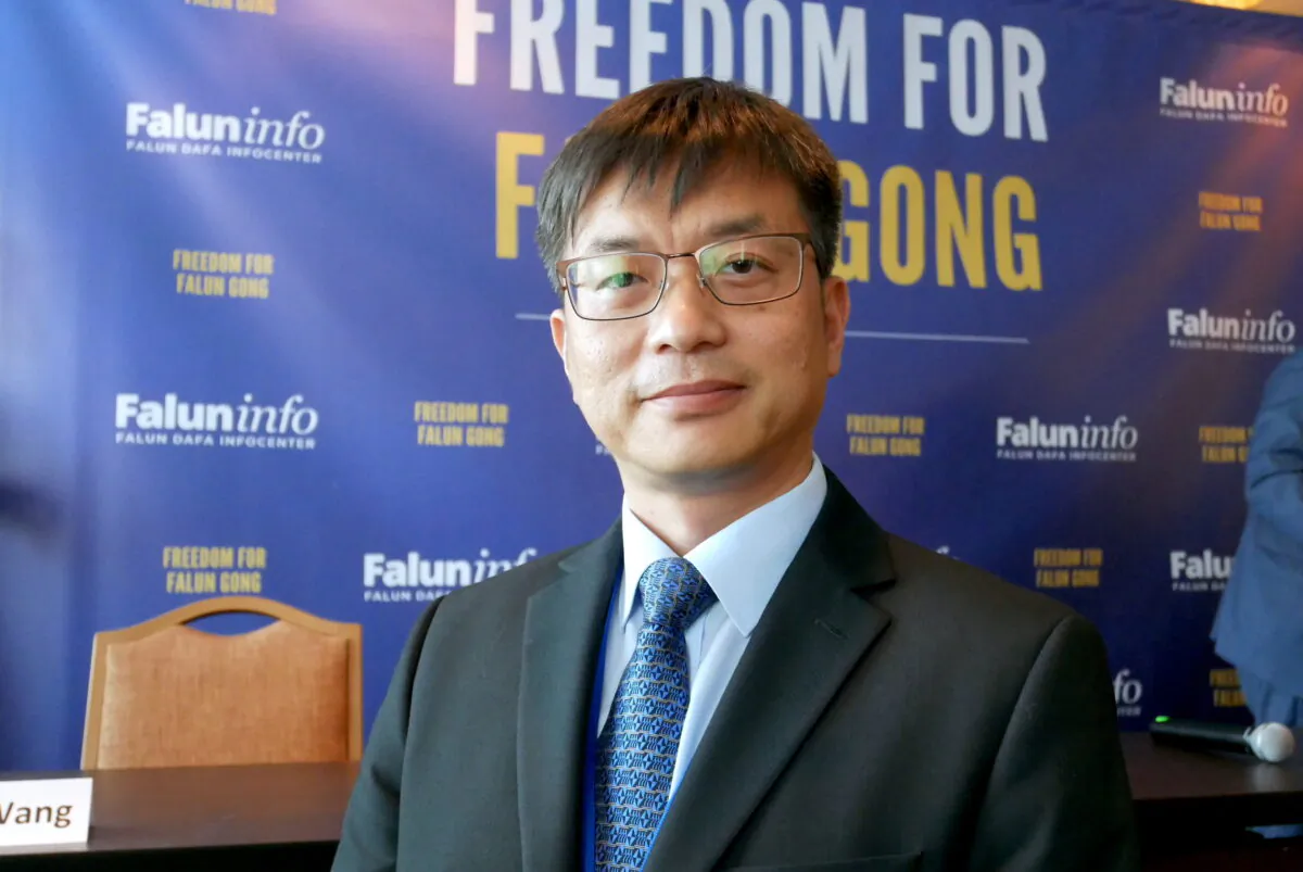 Falun Gong practitioner Wang Weiyu speaks at a panel event during the International Religious Freedom Summit in Washington, on July 13, 2021. (Sherry Dong/The Epoch Times)