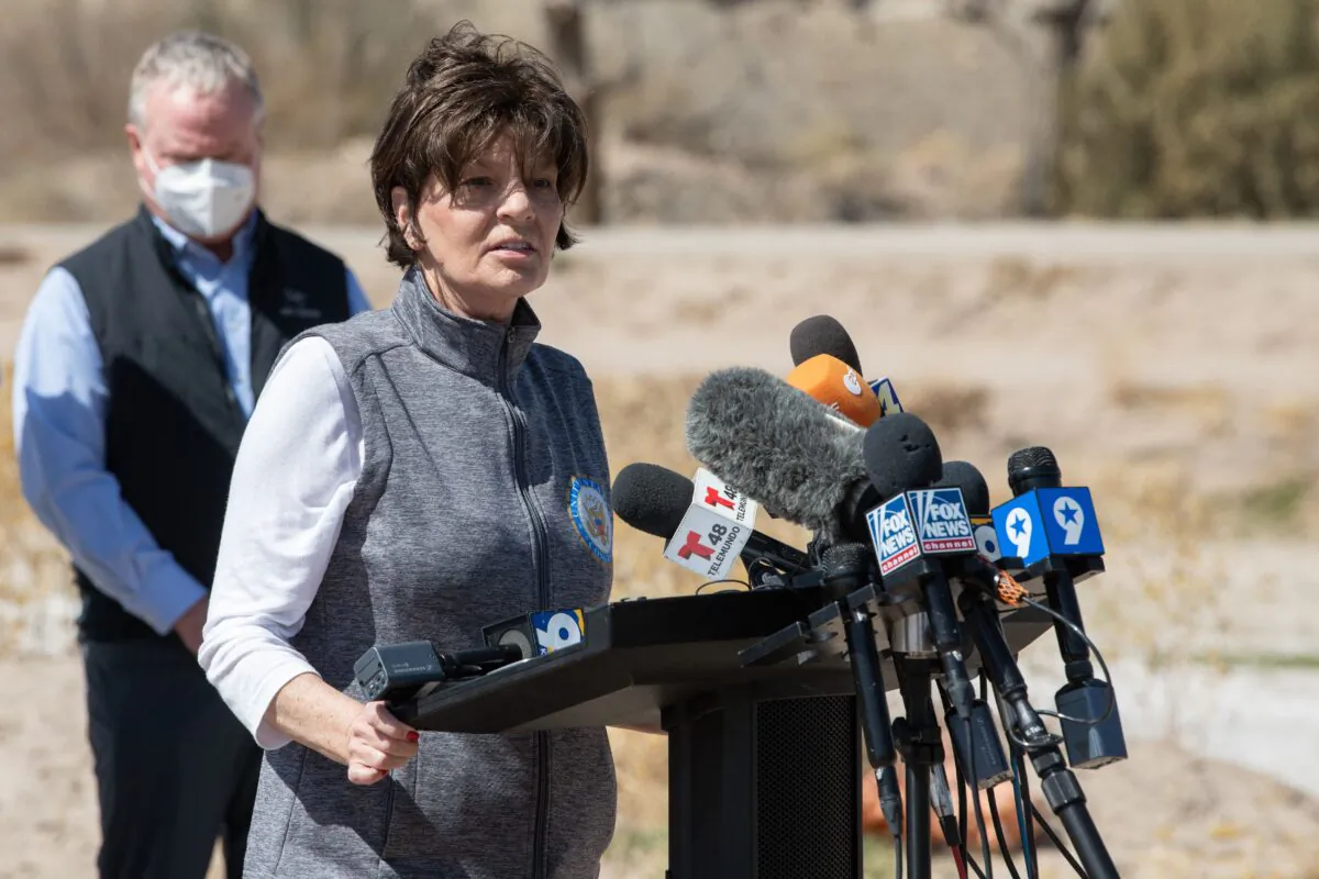Rep. Yvette Herrell (R-N.M.) speaks during a congressional border delegation visit to El Paso, Texas, on March 15, 2021. (Justin Hamel/AFP via Getty Images)
