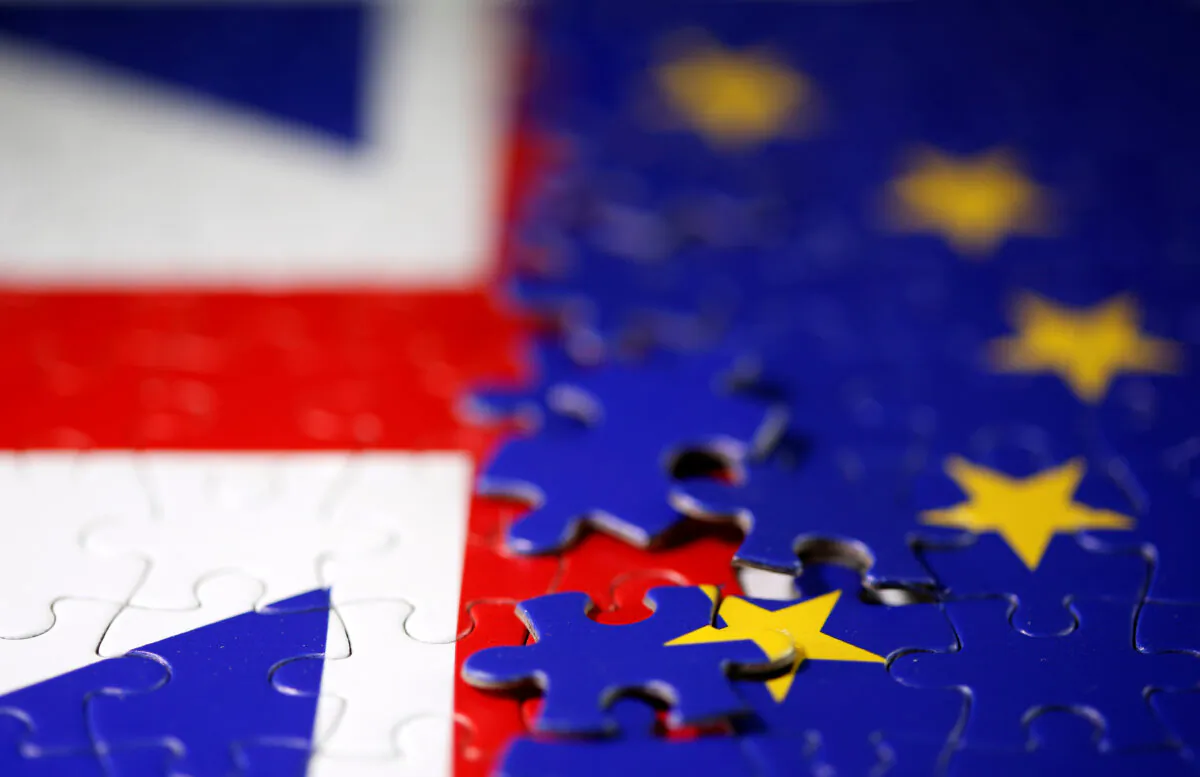 Puzzle with printed EU and UK flags is seen in this illustration taken Nov. 13, 2019. (Dado Ruvic/Illustration/Reuters)