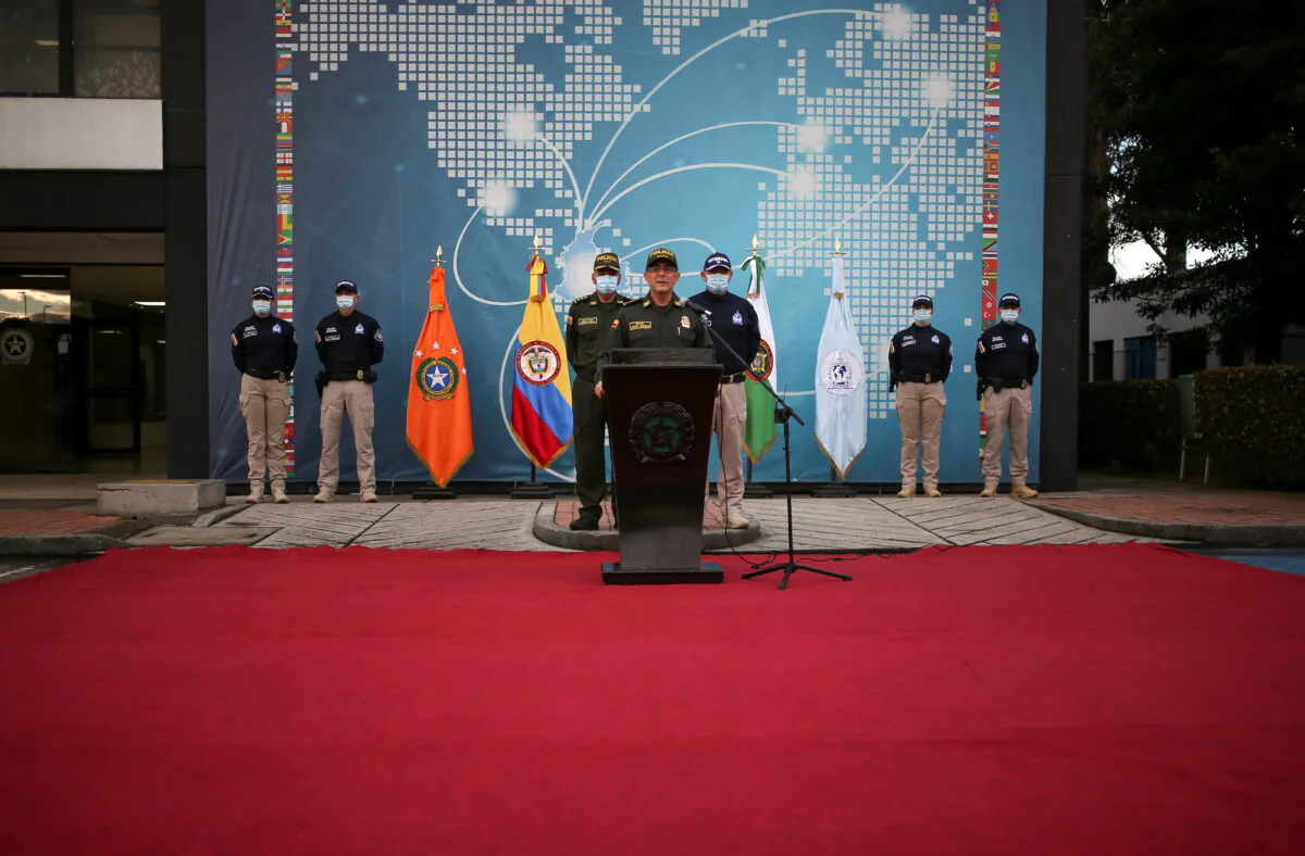 Colombia's National Police Director General Jorge Luis Vargas speaks during a news conference about the participation of several Colombians in the assassination of Haitian President Jovenel Moise, in Bogota, Colombia, on July 15, 2021. (Luisa Gonzalez/Reuters)