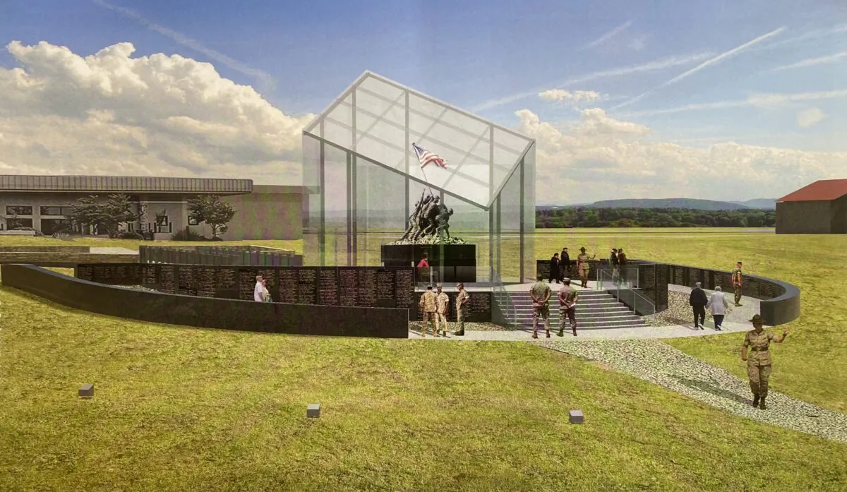 An artistic rendering of the Iwo Jima Flag Raising Memorial planned for Camp Pendleton in San Diego County, Calif. (Courtesy of Fentress Architects)