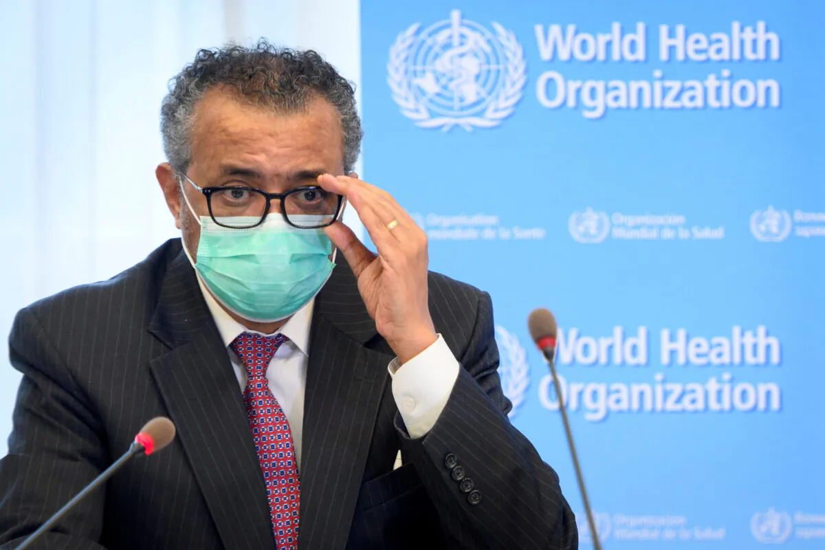 World Health Organization (WHO) Director General Tedros Adhanom Ghebreyesus on the sidelines of the opening of the 74th World Health Assembly at the WHO headquarters, in Geneva, Switzerland May 24, 2021. (Laurent Gillieron/Pool via REUTERS)