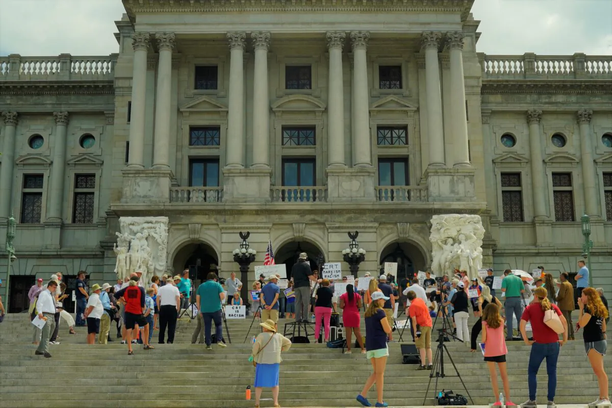 On July 14, Rally to End Critical Race Theory was held on the Capitol building steps in Harrisburg, Pennsylvania. (Steve Wen/Epoch Times)