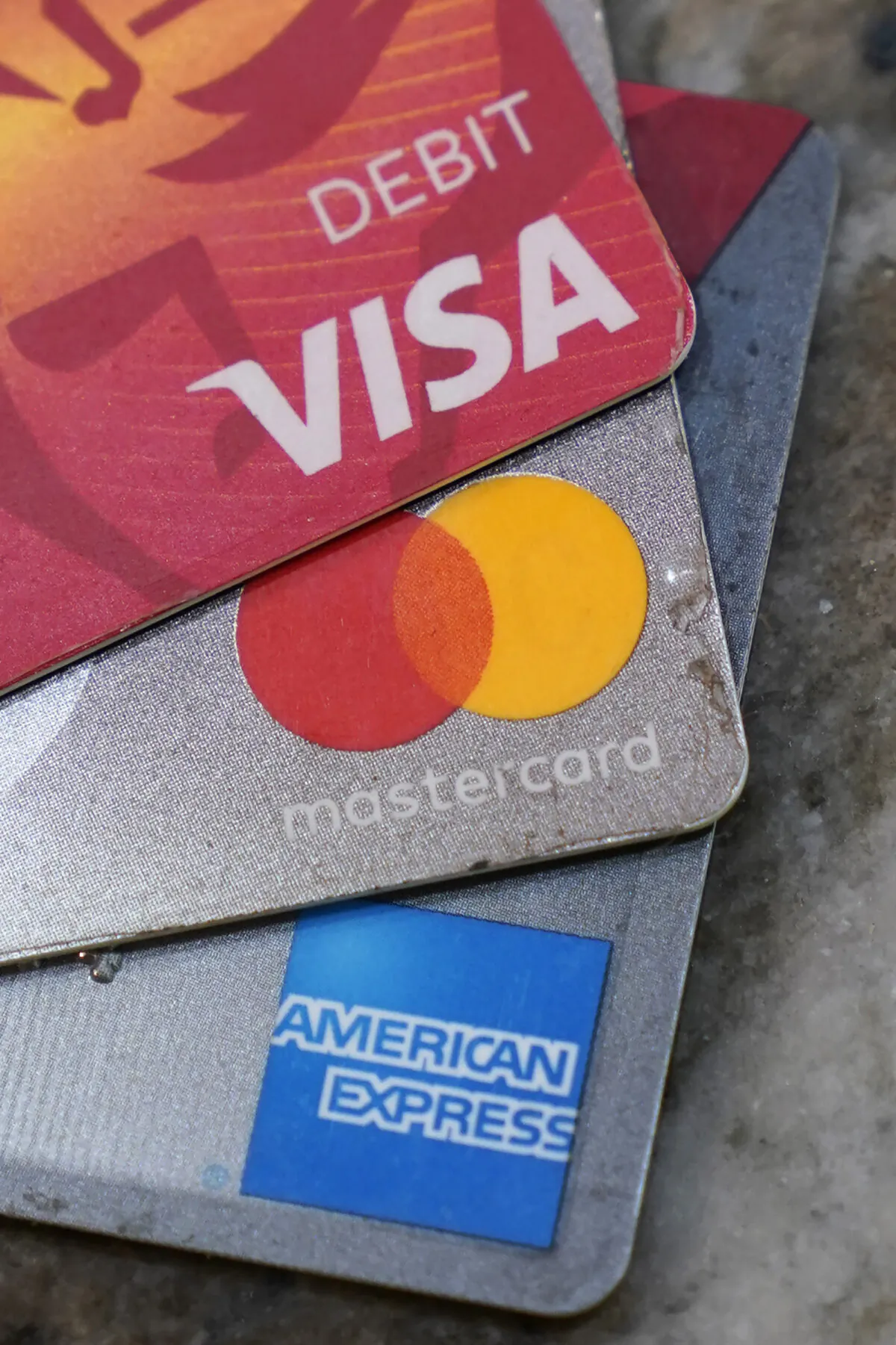 American Express, Visa, and Mastercard cards on display in Richmond, Va., on July 1, 2021. (AP Photo/Steve Helber, file)