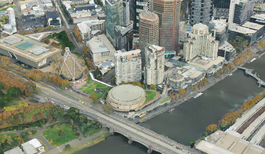 A view of Melbourne in Victoria, Australia using the Digital Twin Victoria. (Victoria Department of Environment, Land, Water and Planning)