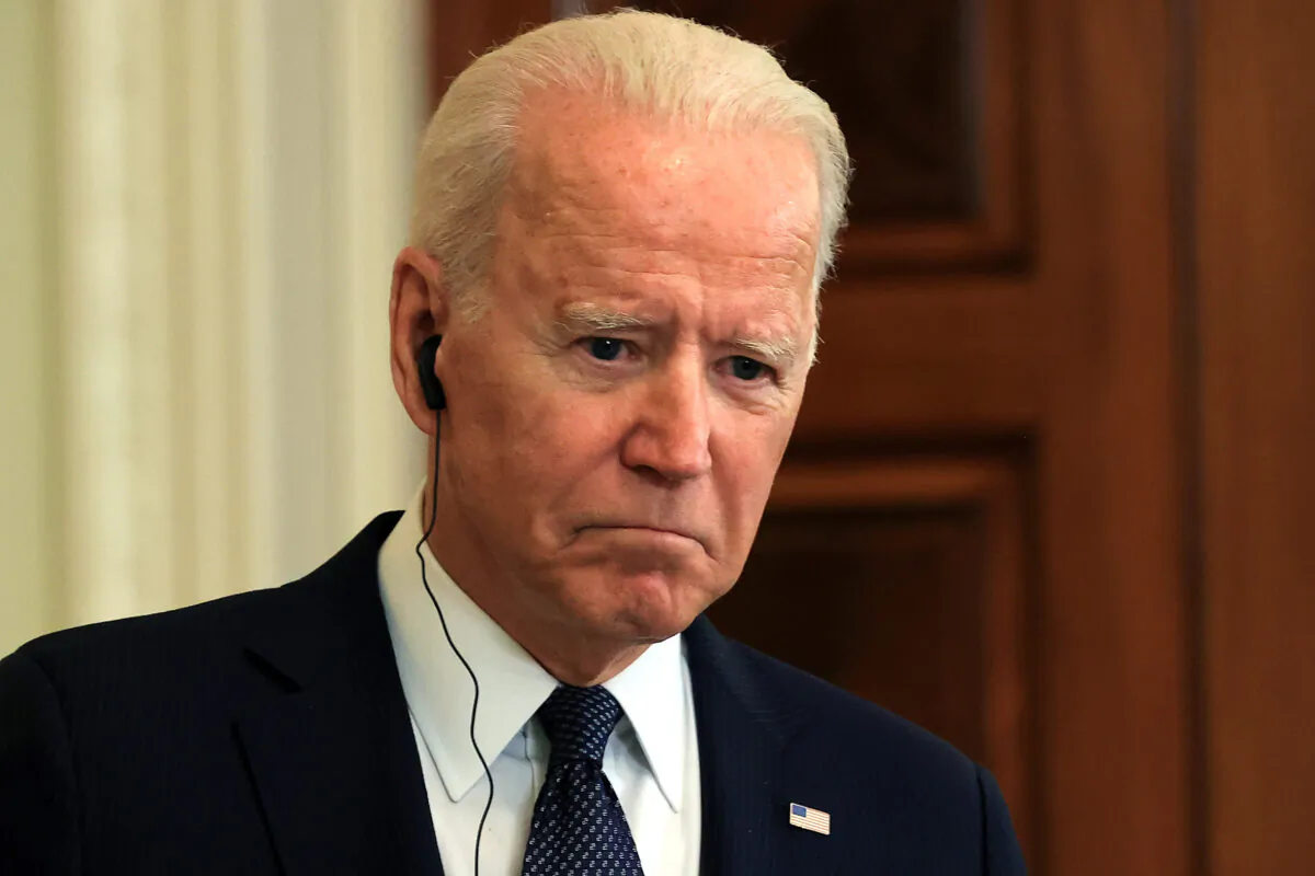 President Joe Biden participates in a joint news conference with German Chancellor Angela Merkel in the East Room of the White House in Washington, on July 15, 2021. (Chip Somodevilla/Getty Images)