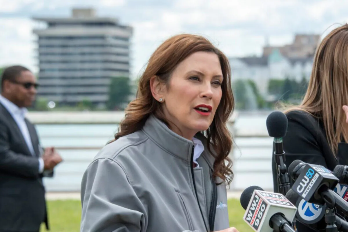 Michigan Gov. Gretchen Whitmer speaks during a press conference on Belle Isle in Detroit, Mich., on June 22, 2021. (David Guralnick/Detroit News via AP)