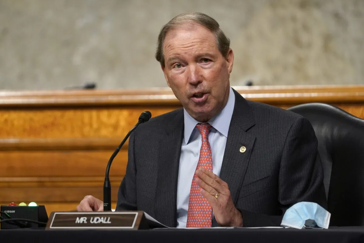 Sen. Tom Udall (D-N.M.) speaks during a Senate Foreign Relations Committee hearing on Capitol Hill in Washington on Sept. 24, 2020. (Susan Walsh/AP Photo, Pool)