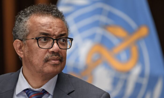 World Health Organization (WHO) Director-General Tedros Adhanom Ghebreyesus attends a press conference organised by the Geneva Association of United Nations Correspondents (ACANU) amid the COVID-19 outbreak, caused by the novel coronavirus, at the WHO headquarters in Geneva, on July 3, 2020. (Fabrice Coffrini/AFP via Getty Images)