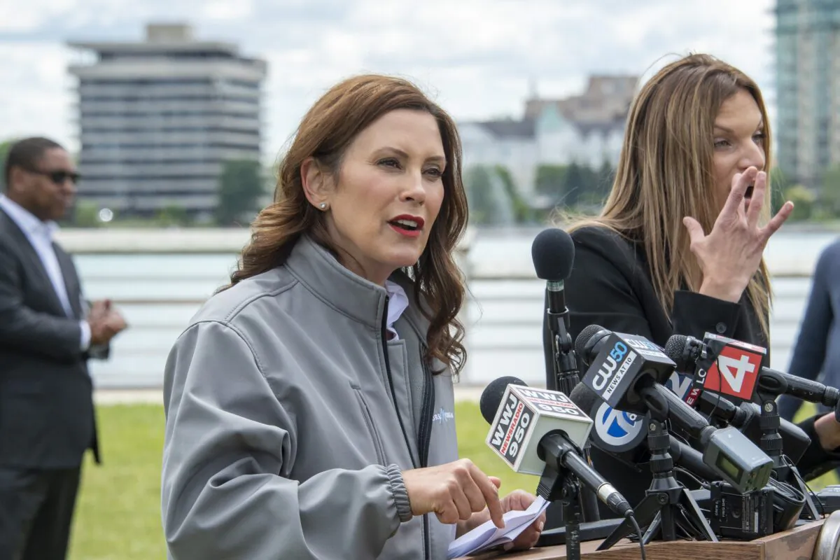 Michigan Gov. Gretchen Whitmer speaks during a press conference on Belle Isle in Detroit, Mich., on June 22, 2021. (David Guralnick/Detroit News via AP)