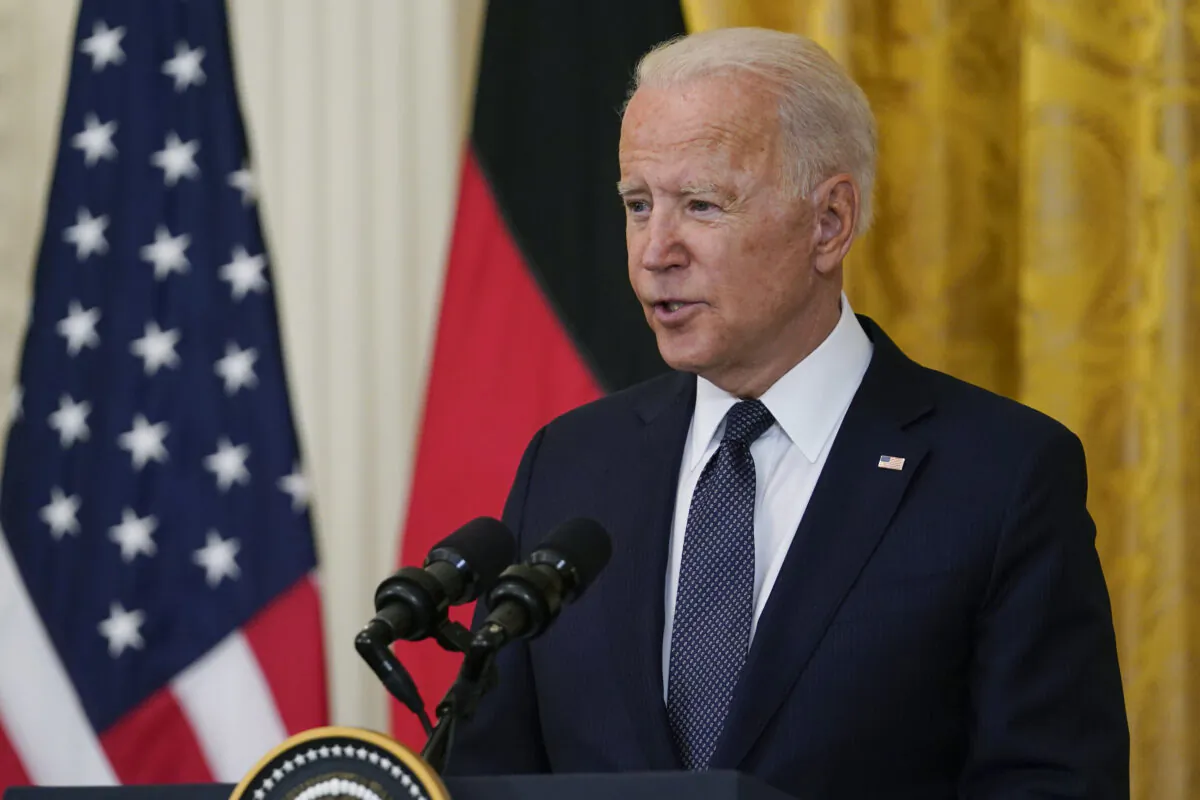 President Joe Biden speaks during news conference with German Chancellor Angela Merkel in the East Room of the White House in Washington, on July 15, 2021. (Susan Walsh/AP Photo)