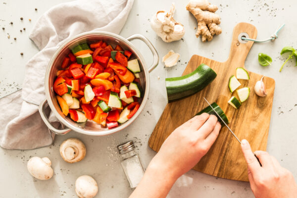 Cooking,-,Chef's,Hands,Preparing,Vegetable,Vegetarian,Stew,(thick,Soup).