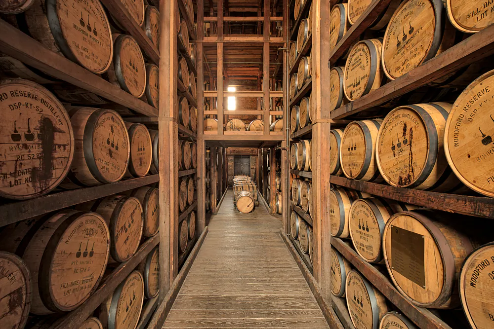 Bourbon is aged in barrels at Woodford Reserve Distillery in Versailles, Ky. (Danita Delimont/Shutterstock)