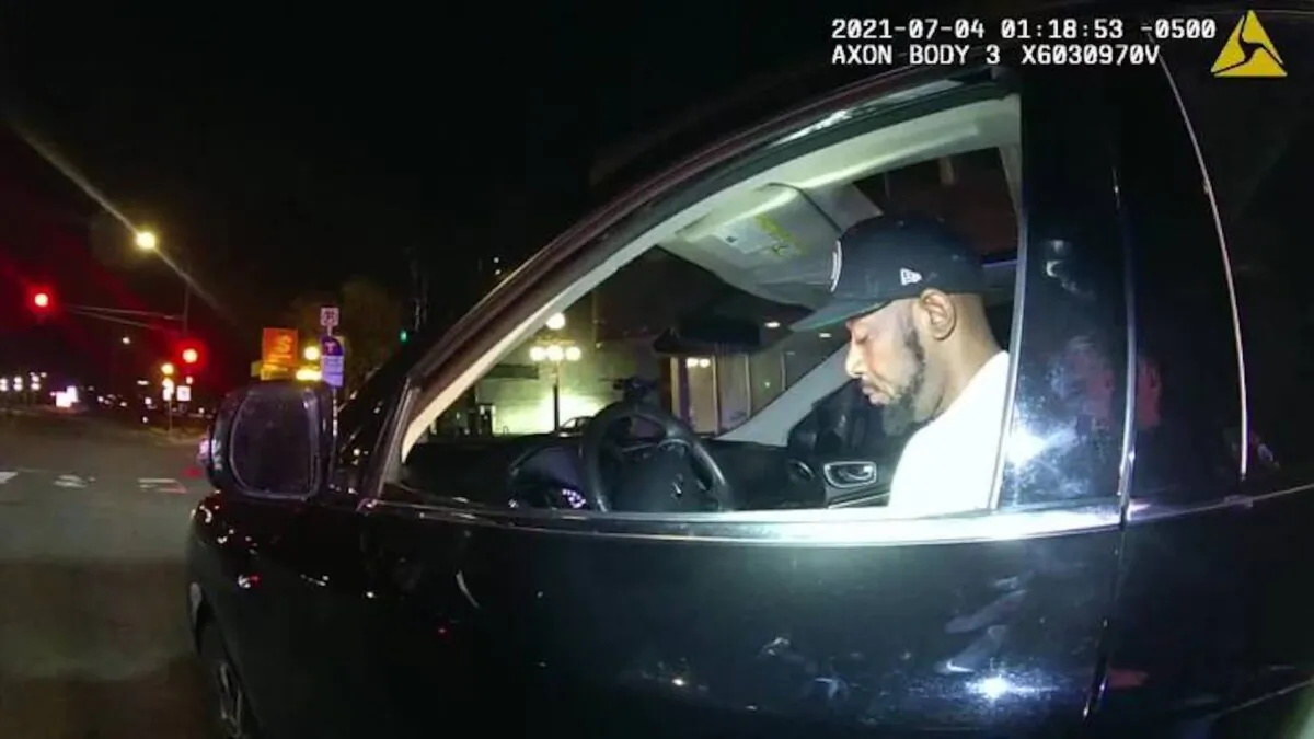 Minnesota state Rep. John Thompson seated inside his vehicle on July 4 following a traffic stop. (Courtesy of St. Paul Police)