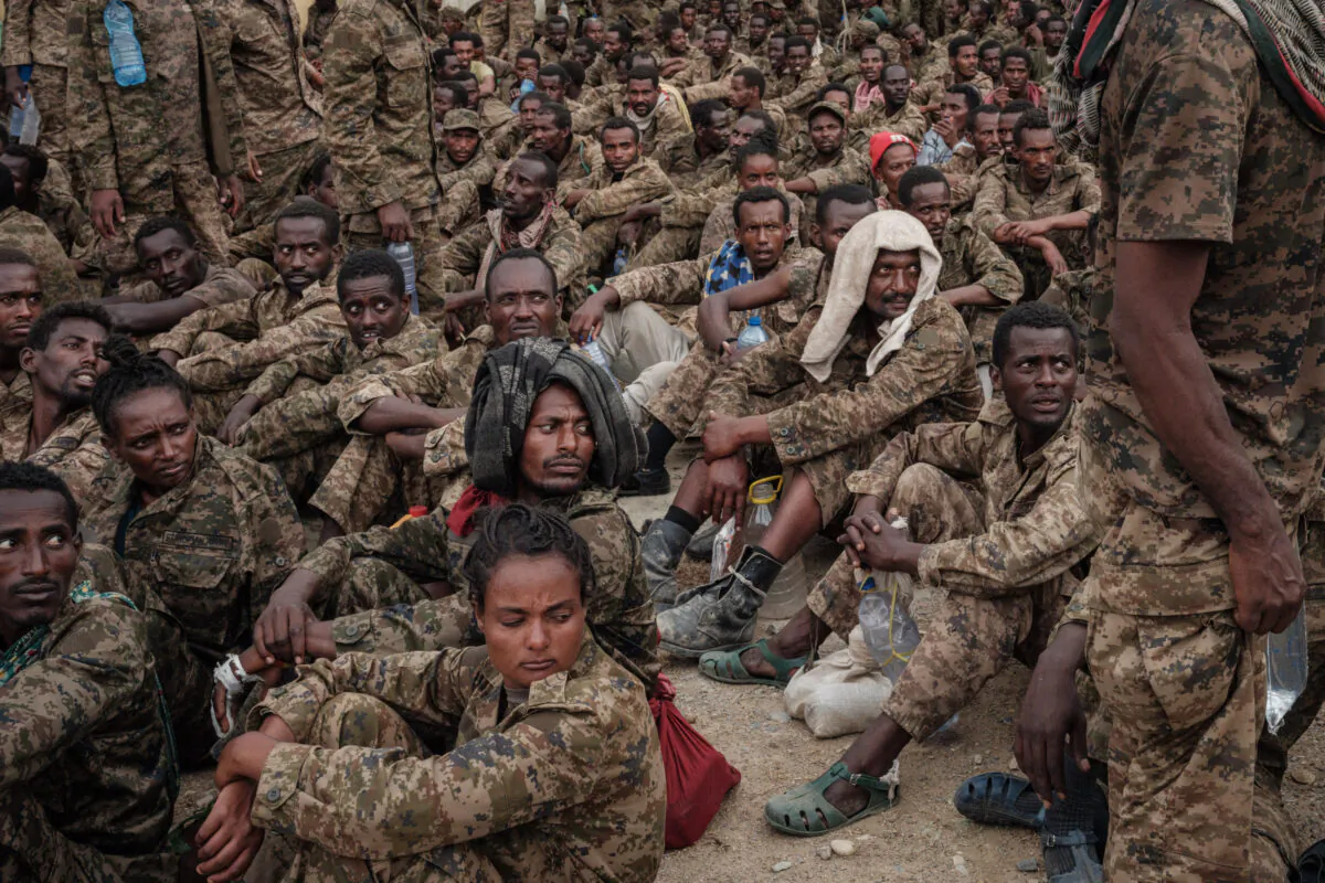 Captive Ethiopian soldiers arrive at the Mekele Rehabilitation Center in Mekele, the capital of Tigray region, Ethiopia, on July 2, 2021. (Yasuyoshi Chiba/AFP via Getty Images)