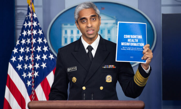 Surgeon General Dr. Vivek H. Murthy speaks during a press briefing in the Brady Briefing Room of the White House in Washington on July 15, 2021. (Saul Loeb/AFP via Getty Images)