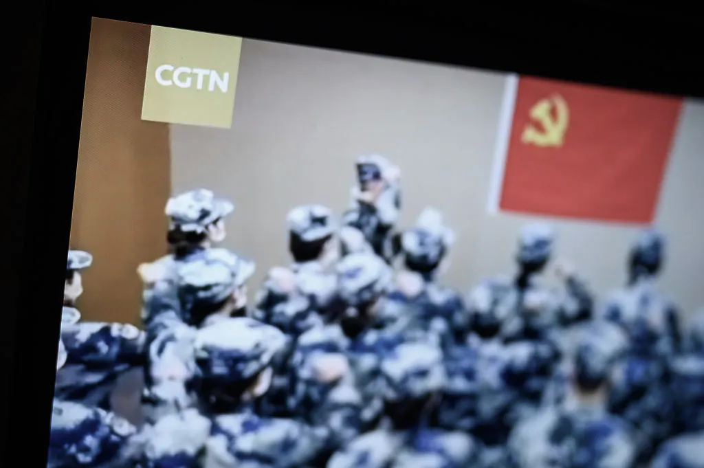 Scenes from a program from the CGTN archive are displayed on a computer monitor in London, England, on Feb. 04, 2021. Ofcom say that Star China Media Limited (SCML) who owns the licence for China Global Television Network (CGTN) doesn't have day-to-day editorial control over the channel, which is against its rules. (Leon Neal/Getty Images)