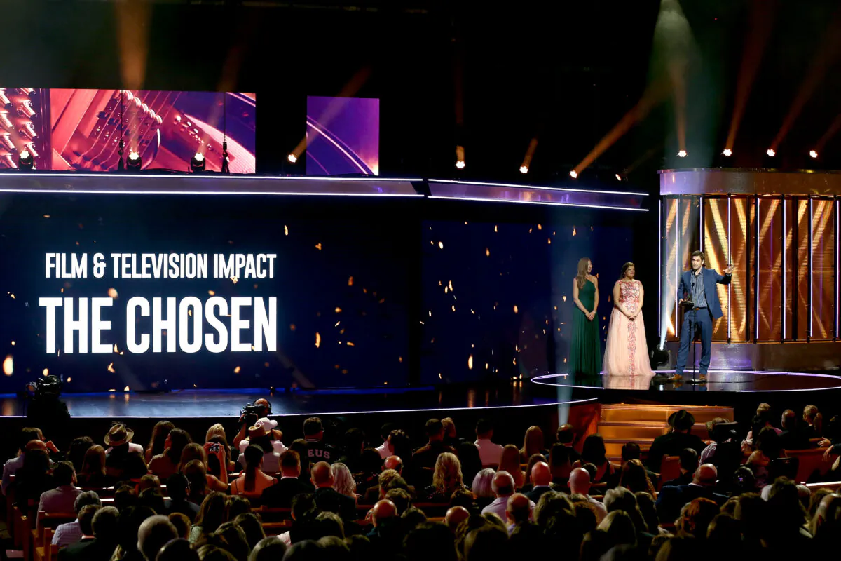 Dallas Jenkins, producer of "The Chosen," accepts an award onstage for winning the Film and Television Impact award onstage during the 2021 K-LOVE Fan Awards in Nashville, Tennessee, on May 30, 2021. (Terry Wyatt/Getty Images for K-LOVE Fan Awards)