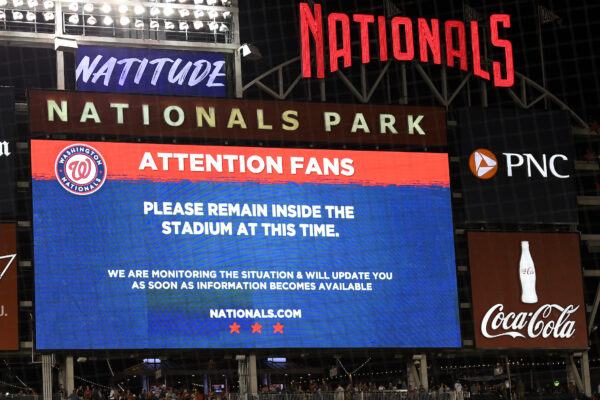 The scoreboard displays a message to fans