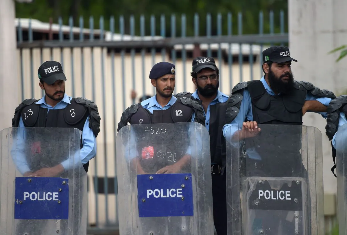 Pakistani policemen stand guard at the diplomatic enclave in Islamabad, Pakistan, in a file photo. (Aamir Qureshi/AFP via Getty Images)