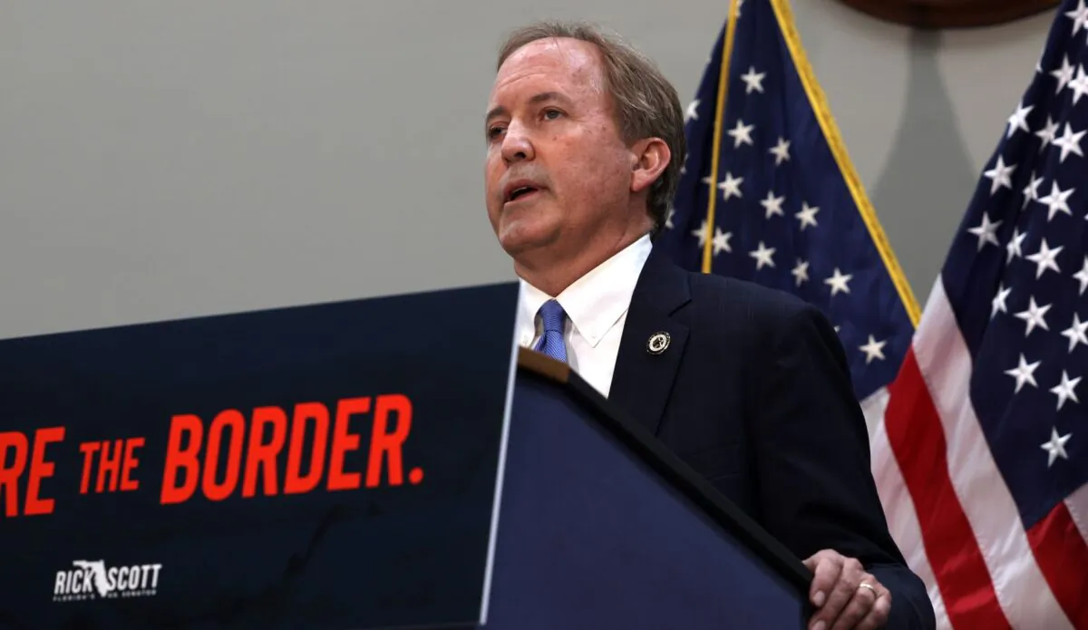 Texas Attorney General Ken Paxton speaks at a news conference on the U.S. Southern Border and President Joe Biden’s immigration policies, in the Hart Senate Office Building in Washington on May 12, 2021. (Anna Moneymaker/Getty Images)