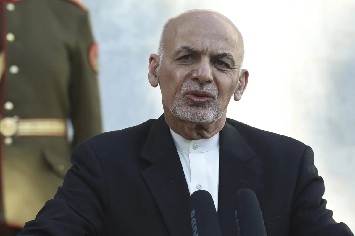 Afghan President Ashraf Ghani speaks during a joint press conference with Pakistan's Prime Minister Imran Khan (not pictured) at the Presidential Palace in Kabul on November 19, 2020. (Photo by WAKIL KOHSAR / AFP) (Photo by WAKIL KOHSAR/AFP via Getty Images)
