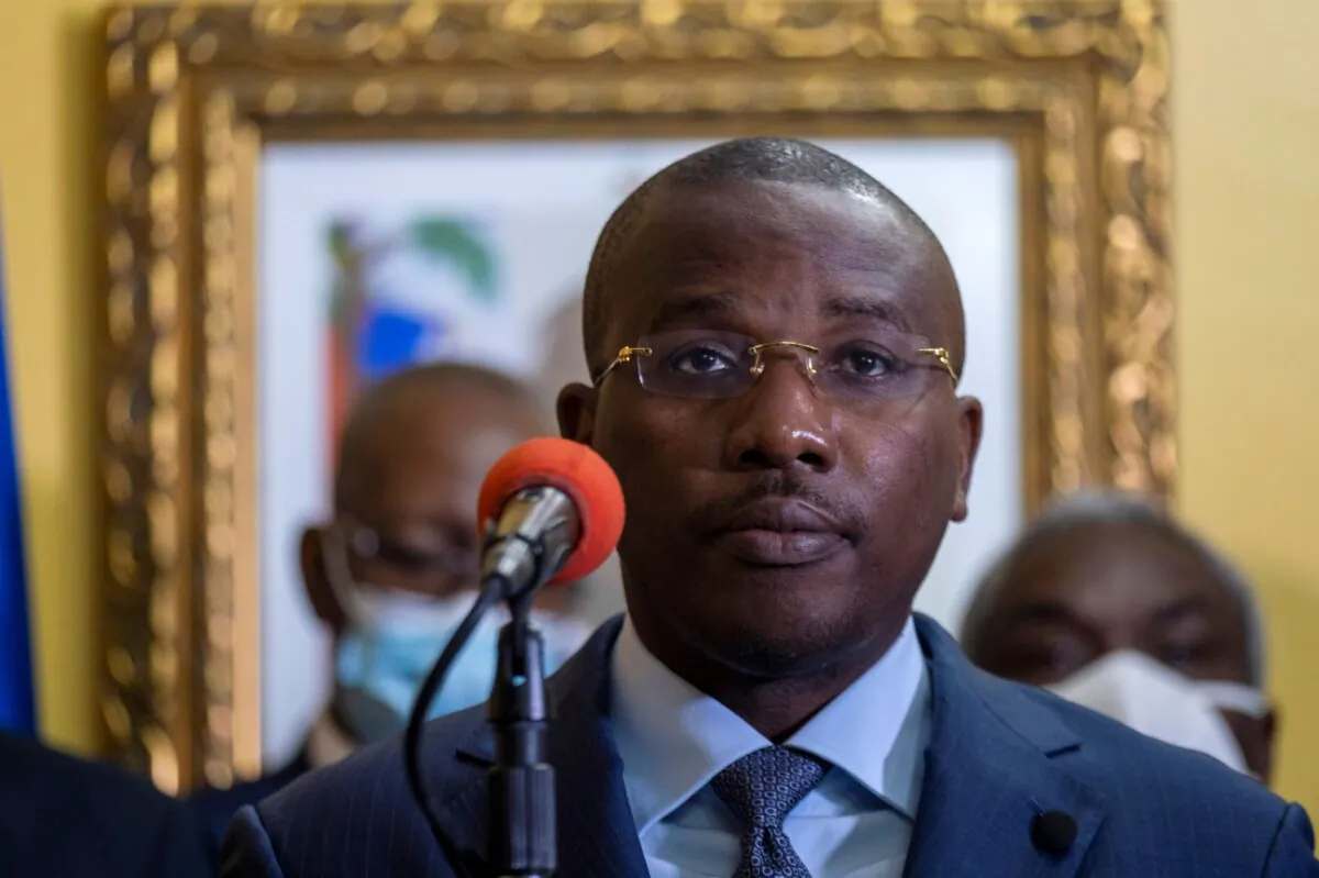 Interim Prime Minister Claude Joseph gives a press conference almost a week after the assassination of President Jovenel Moise, in Port-au-Prince, Haiti, on July 13, 2021. (Ricardo Arduengo/REUTERS)
