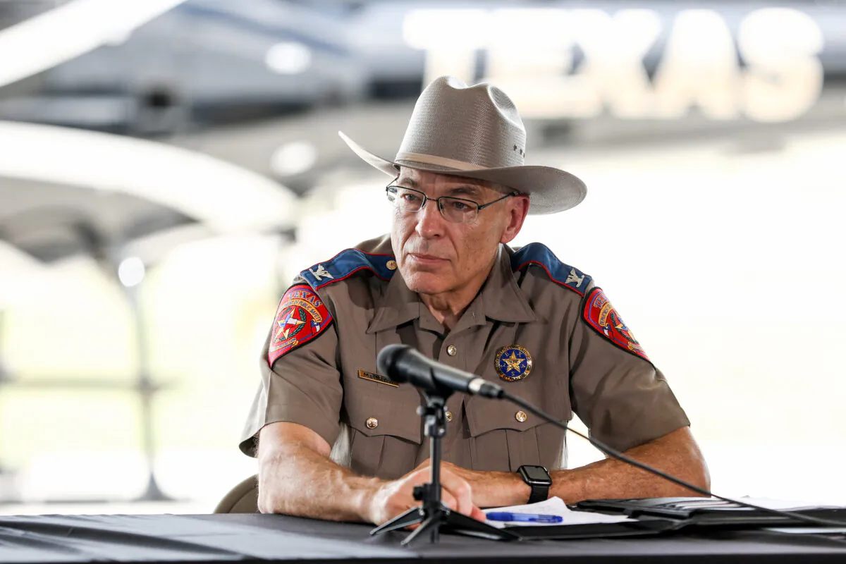 Texas Department of Public Safety Director Steve McCraw at a border meeting in Del Rio, Texas, on July 18, 2021. (Charlotte Cuthbertson/The Epoch Times)