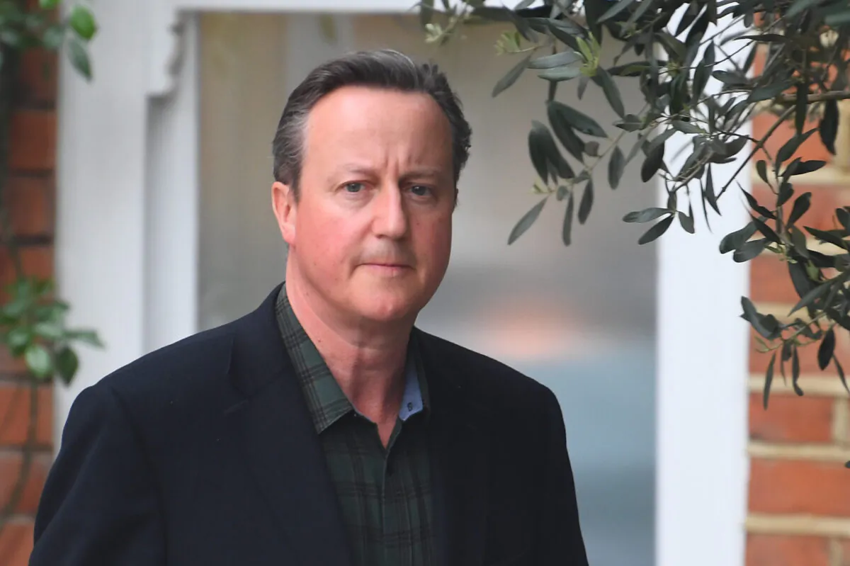 David Cameron leaves his home in London, on May 13, 2021. (Victoria Jones/PA)