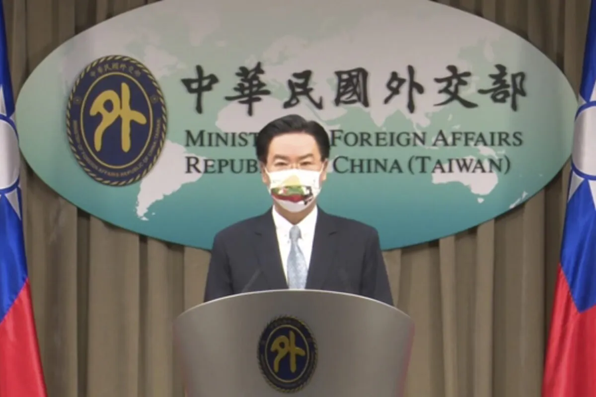 Joseph Wu, Taiwan Foreign Minister speaks about exchanging representative offices with Lithuania during a press briefing in Taipei, Taiwan, on July 20, 2021. (Taiwan's Ministry of Foreign Affairs/Screenshot via AP)