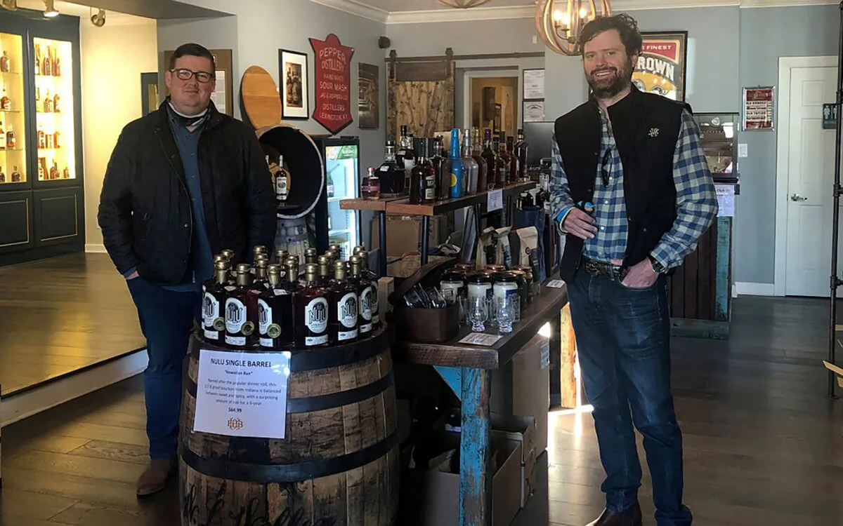 Justin Sloan (L) and Justin Thompson of Lexington’s House of Bourbon own the state’s largest bourbon store. (Salena Zito)