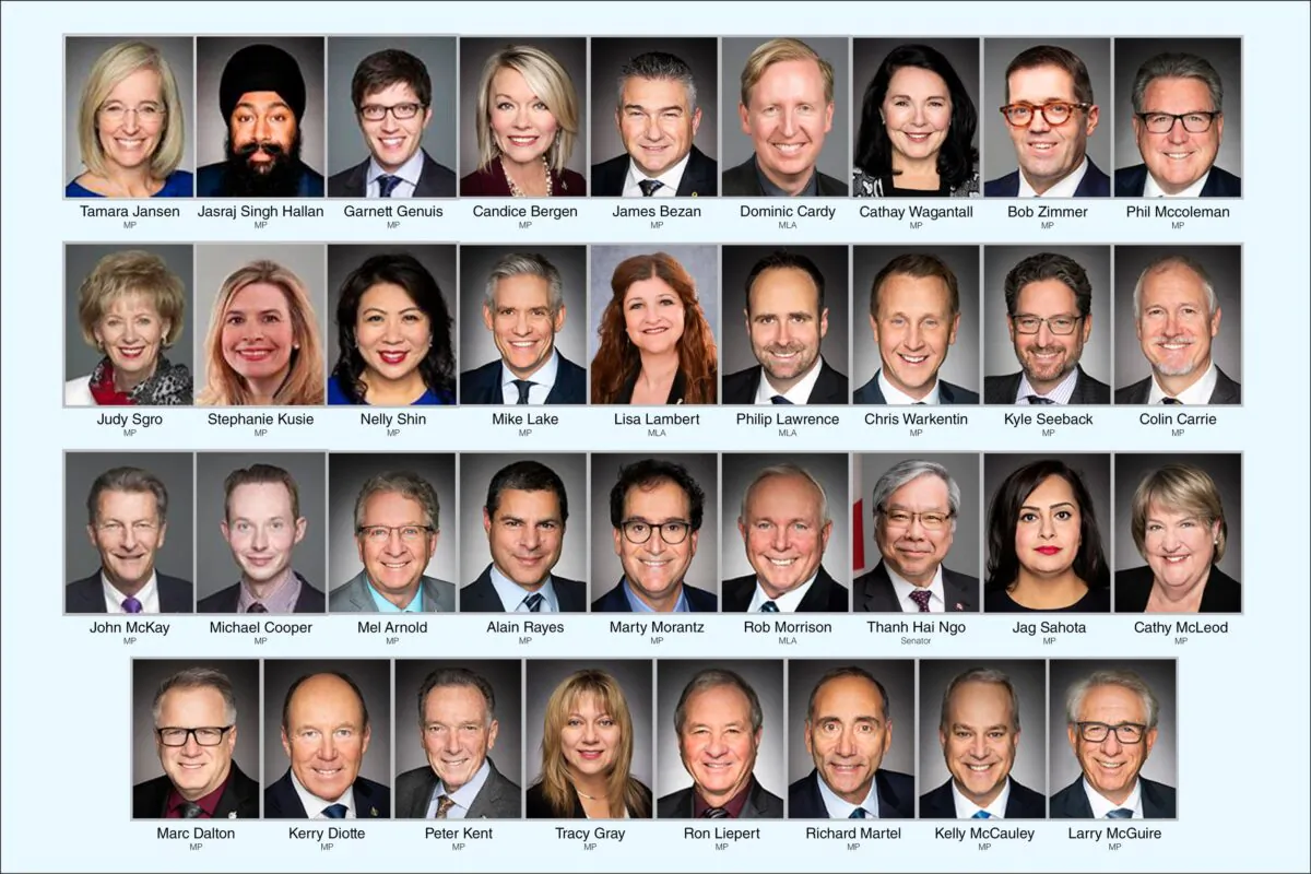 The 35 legislators who signed a joint letter to Prime Minister Justin Trudeau urging sanctions on Chinese officials instrumental in the persecution of Falun Gong adherents in China. The Chinese regime launched the persecution campaign on July 20, 1999.