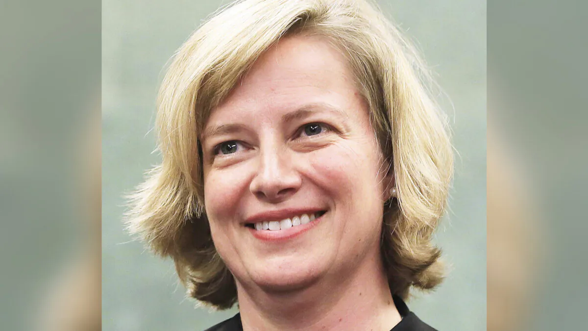 Kristine Baker smiles after being sworn in as a U.S. District judge for the Eastern District of Arkansas in Little Rock on July 20, 2021. (Rick McFarland/The Arkansas Democrat-Gazette via AP, File)