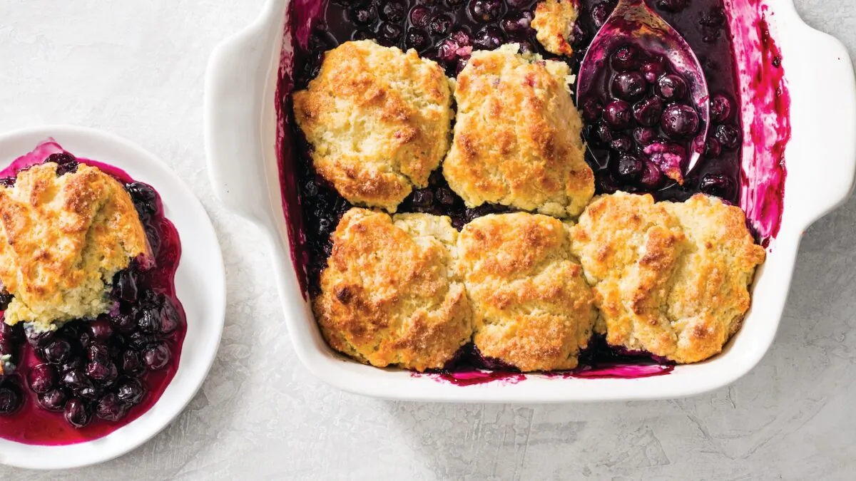 This tasty treat features sweet, tart blueberries and a flaky biscuit topping. (Catrine Kelty)
