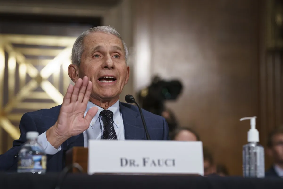 Dr. Anthony Fauci pushes back on statements by Sen. Rand Paul (R-Ky.) during a hearing on Capitol Hill in Washington, on July 20, 2021. (J. Scott Applewhite/Pool/AP Photo)