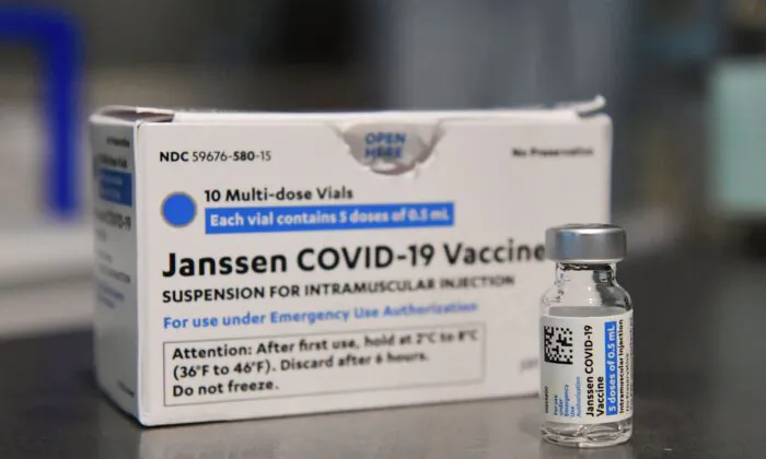 Johnson & Johnson COVID-19 vaccines are seen on a table in Los Angeles, Calif., on May 7, 2021. (Frederic J. Brown/AFP via Getty Images)