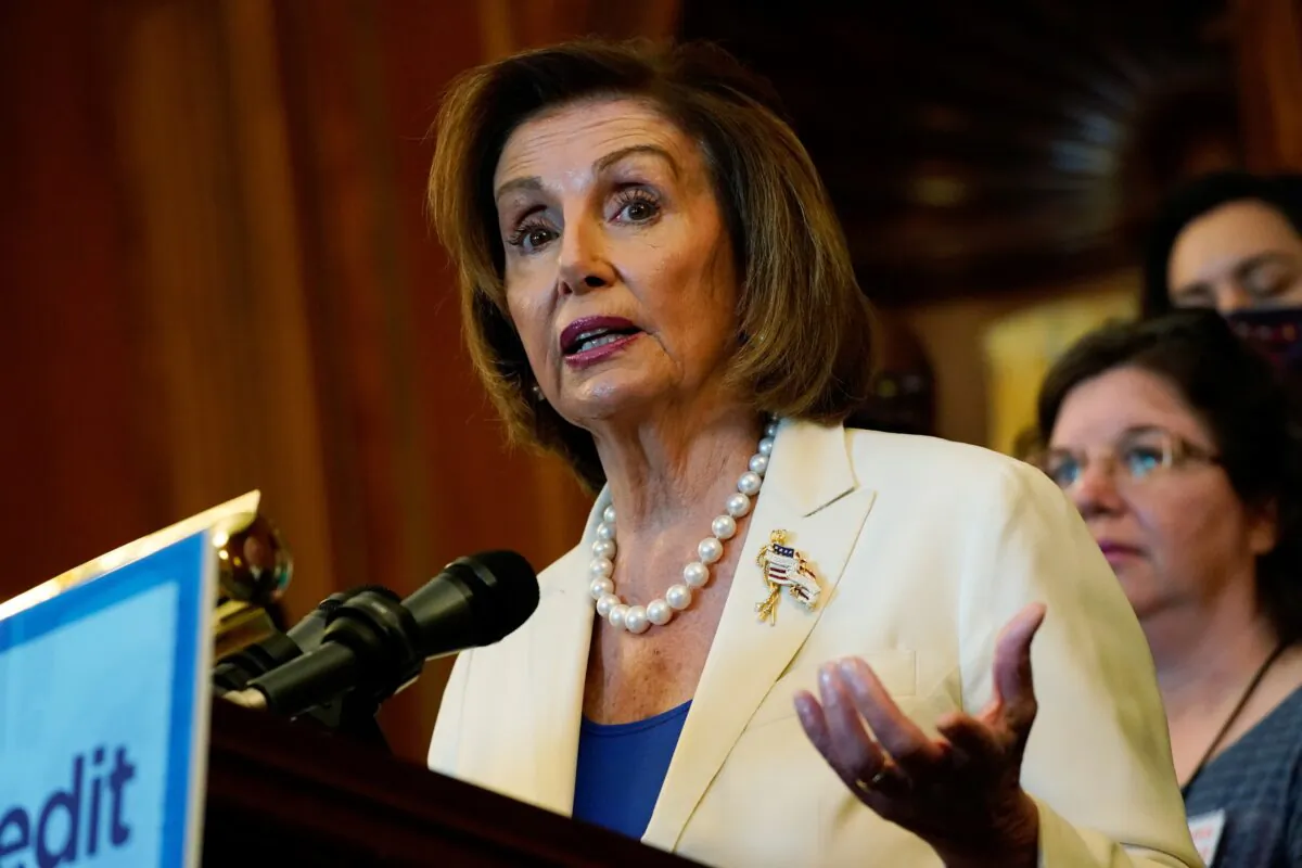 House Speaker Nancy Pelosi (D-Calif.) speaks during a news conference at the U.S. Capitol in Washington, on July 20, 2021. (Elizabeth Frantz/Reuters)