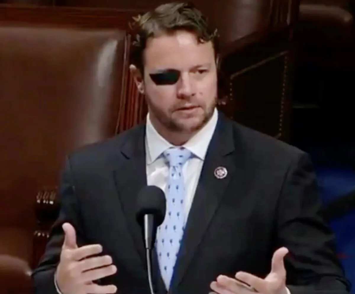 Rep. Dan Crenshaw (R-Texas) debates the PFAS Action Act of 2021 in the House of Representatives in Washington on July 21, 2021. (Screenshot C-Span/The Epoch Times)