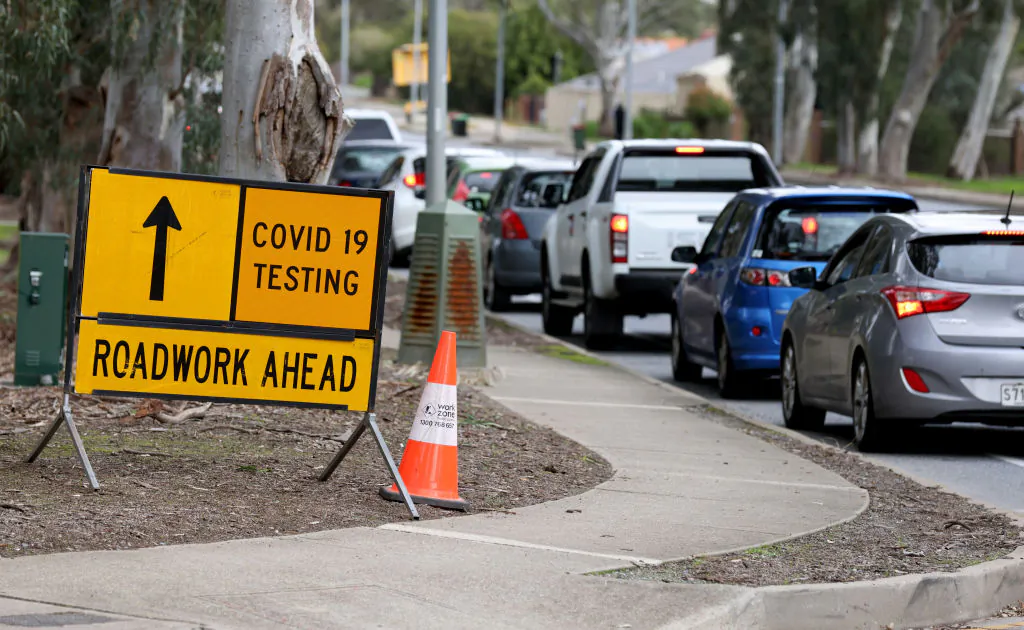 Traffic queued at the pop up COVID-19 testing site at Waterworld in Adelaide, Australia, on July 21, 2021. (Kelly Barnes/Getty Images)