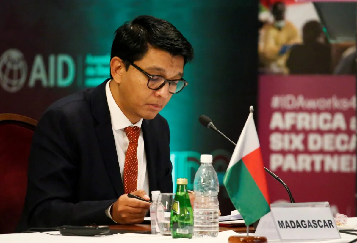 Madagascar's President Andry Rajoelina attends a meeting to discuss the 20th replenishment of the World Bank's International Development Association, in Abidjan, Ivory Coast, on July 15, 2021. (Luc Gnago/Reuters)
