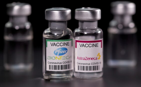 File Photo: Pfizer-BioNTech and AstraZeneca Coronavirus Disease (COVID-19) Vaccine Labeled Vials Photo Illustration